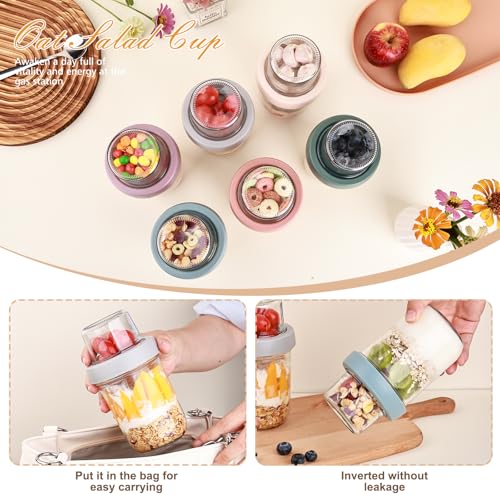 6 Pack Overnight Oats Containers with Lids (6 Pack Dual Layer Oat Jar)