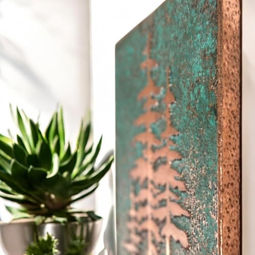Handmade Copper Wall Art for Home (Patina of Pine Tree / 9.8 x 13.8 in (Rectangular))
