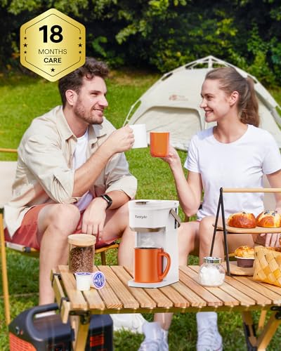 Mini Single Serve Coffee Maker for K Cups and Grounds with Handle (White and Brown)