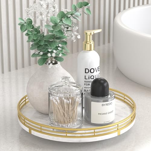 10 Inch White Marble Lazy Susan with Gold Frame (White & Gold / 10 inches)