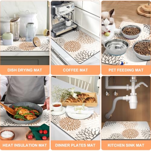 2Pcs Dish Drying Mat & Sink Splash Guard (Brown / 12" X 20" + 24" X 5.5")