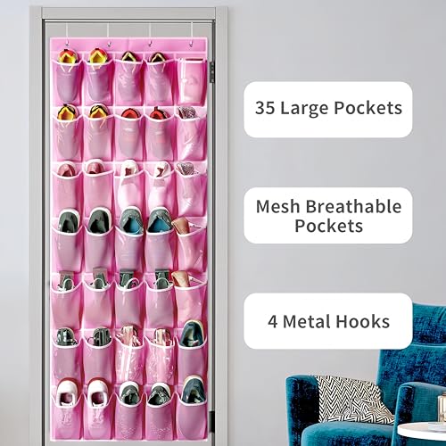 35 Pockets Over the Door Shoe Organizer (Pink - 35 Pockets)