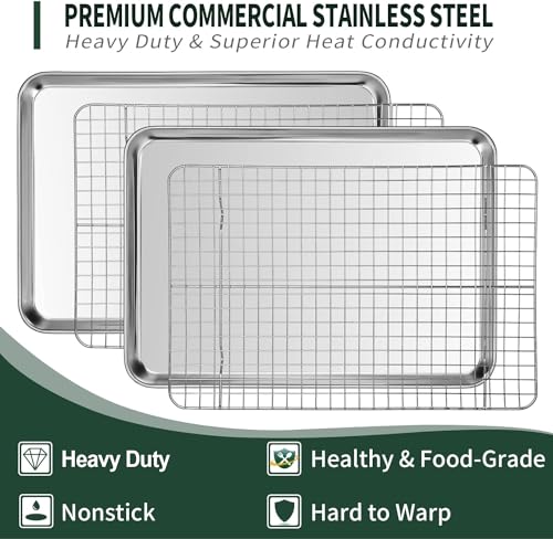 4 PCs Small Baking Sheet With Wire Rack Set [2 Pans + 2 Cooling Racks]