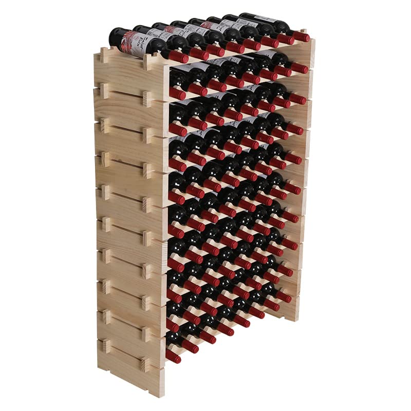Wine Rack Cabinet Wooden Freestanding for Floor Stackable Storage Wine Bottle Holder (Natural Color / 80bottles)