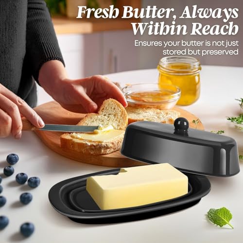 Standard Ceramic Butter Dish with Lid (Black / Standard)