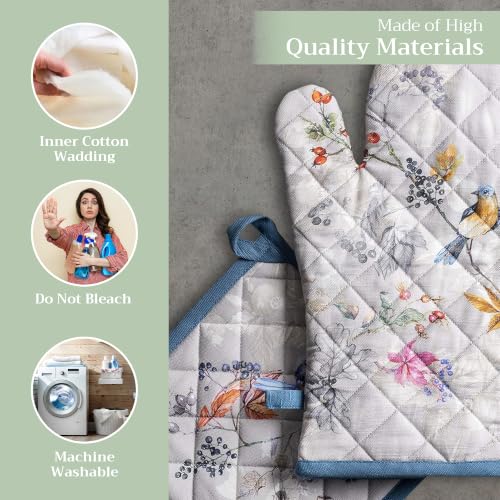 100% Cotton Oven Mitt & Pot Holder Set (037 - Equinoxe - Grey / 7.5" x 13" & 8" x 8" (Oven Mitt & Pot Holder))