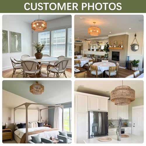 24" Rattan Chandelier for Dining Room (Brown / 24" 6-Light)