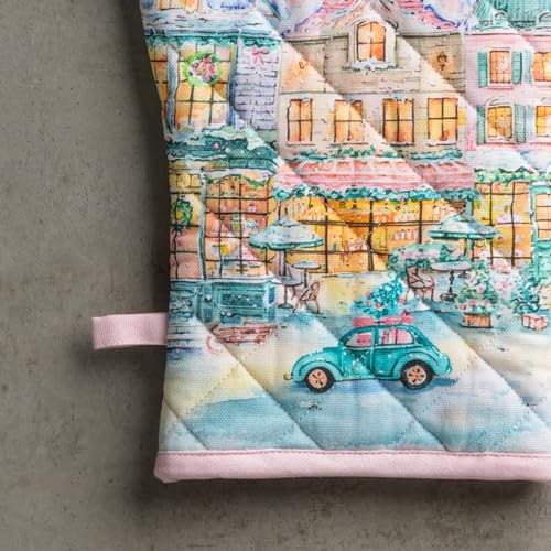 Maison d'Hermine Oven Gloves 100% Cotton Oven Mitt (124 - Christmas Market - Pink / 7.5" x 13" (Oven Mitt))