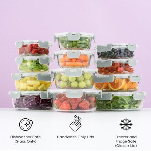24pc Borosilicate Glass Storage Containers with Lids (Color Sage Green)