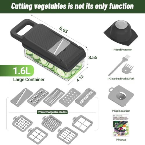 15-in-1 Vegetable Chopper 10 Blades, Veggie Cutter with Handle, Grey (Gray / 10 blades)