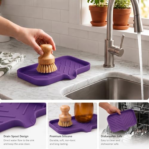 Silicone Soap Dish with Drain Spout (Purple / M(9.6"×5.3"))