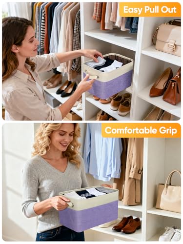 2 Pack Fabric Closet Storage Bins for Shelves (Lavender / 2PCS/Small-12x8x8)