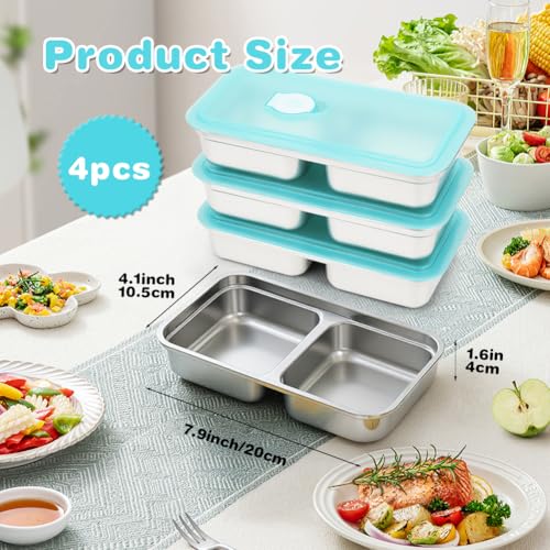 4 Pack Stainless Steel Snack Containers with Lids (4PCS-BLUE)