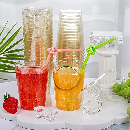 200 Pcs Gold Plastic Cups (Glitter-10oz-200)