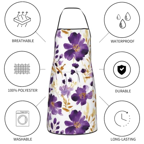 Purple and Gold Watercolor Floral Apron