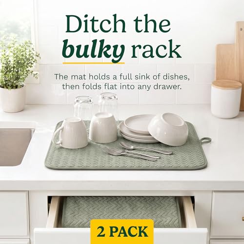Cuisinart Dish Drying Mat for Kitchen Counter (Geostripe Sage)