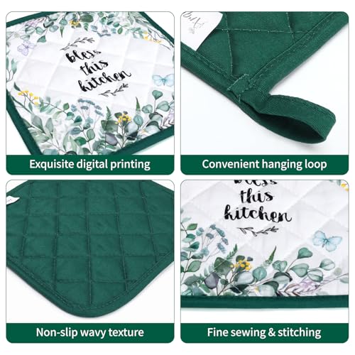 Eucalyptus Leaf Oven Mitts and Pot Holders Set (Eucalyptus / Oven Mitt x2 & Pot Holder x2)