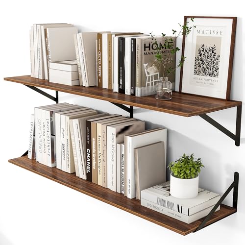 44W x 12D Deep Floating Shelves Set of 2 Walnut (Walnut With Black Metal Bracket / 44Wx12Dx5.8H)