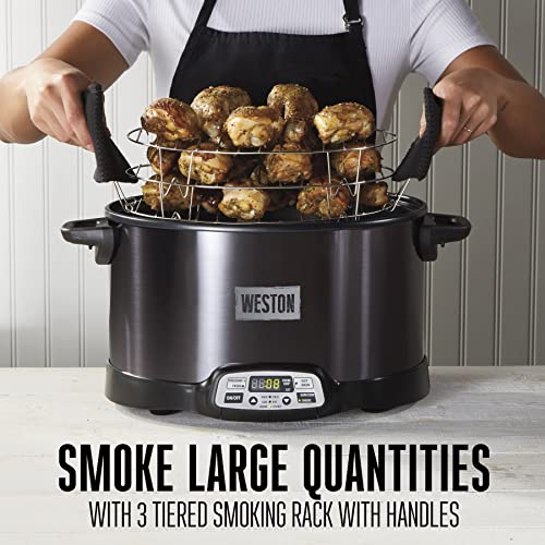 BRANDS 2-in-1 Indoor Electric Smoker & Programmable Slow Cooker, 6 Quart, With 3-Tier Smoking Rack for Meat, Cheese and More, Dishwasher Safe Crock, Temperature Probe, Black (03-2500-W) (Black (No Party Dipper) / 6 Quart)