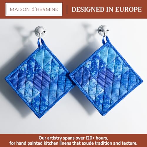 Pot Holders 100% Cotton Potholders (027 - Indigo Love / 8" x 8" (Pot Holder Pack of 2))