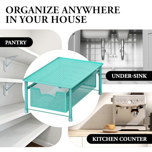 Stackable Cabinet Basket Drawer Organizer (1-Tier / Turquoise)