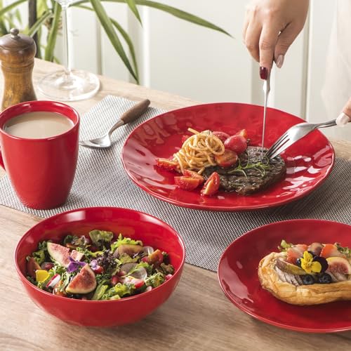 Ceramic Salad Bowls Set for Kitchen (Scarlet Red)
