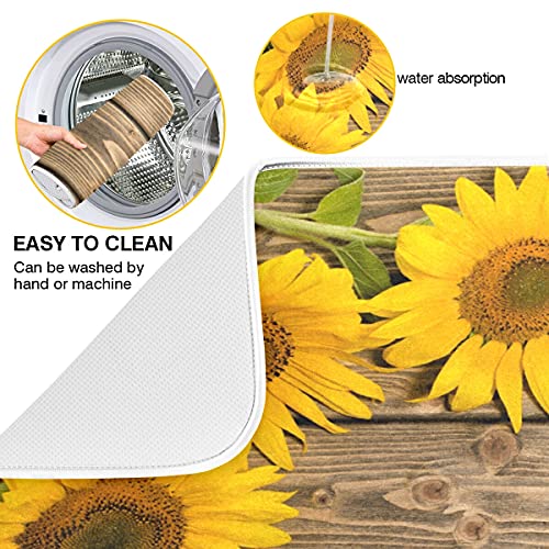 Super Absorbent Dish Drying Mat (Sunflowers On The Wooden / 18" x 24")
