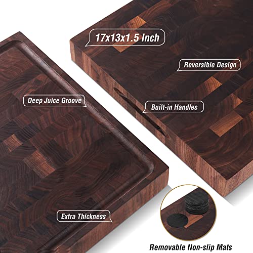 Large Walnut Wood End Grain Cutting Board 17x13x1.5" Butcher Block (End Grain / 17"L x 13"W)