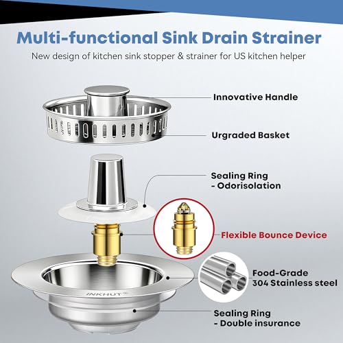 Upgraded 3 in 1 Kitchen Sink Drain Strainer (Silver-2pack)