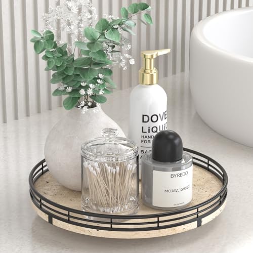 10 Inch Italian Travertine Lazy Susan with Black Metal Frame (Light Yellow & Black / 10 inches)