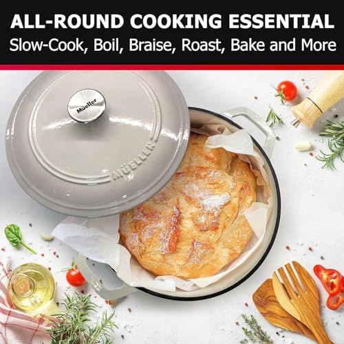 MUELLER HOME 7.5 QT Enameled Cast Iron Dutch Oven (7.5 Quart -Round / Oyster White)