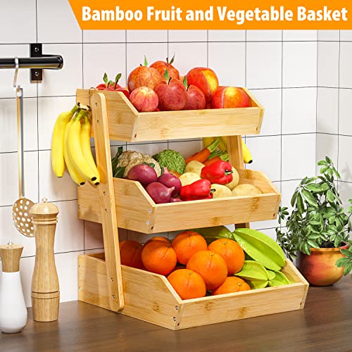 Bamboo Fruit Basket for Kitchen (3-Tier Nature)