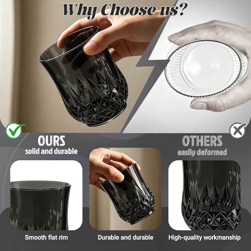 24 Pack Plastic Stemless Wine Glasses (Black)
