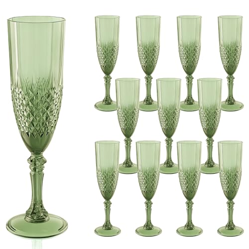12 Pack Plastic Champagne Flutes (Sage Green)