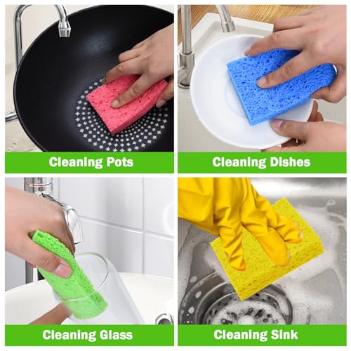 24 Pack Kitchen Sponges Natural Cellulose Compressed Sponges for Cleaning Reusable Dish Sponge Kitchen Non (24 Count)
