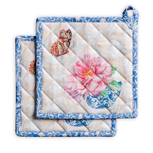 Pot Holders 100% Cotton Potholders (017 - Canton / 8" x 8" (Pot Holder Pack of 2))