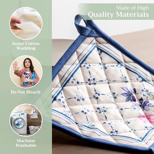 Pot Holders 100% Cotton Potholders (015 - Faience / 8" x 8" (Pot Holder Pack of 1))