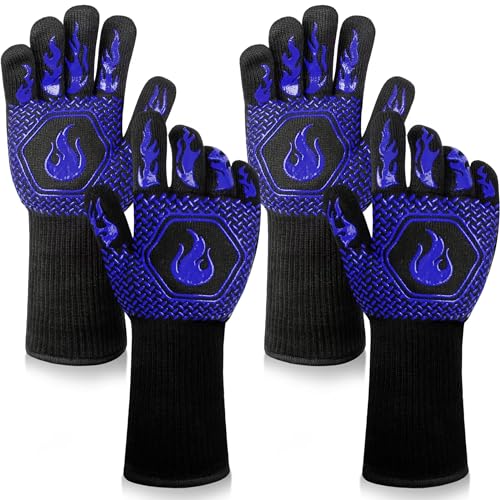 BBQ Gloves 1472F Heat Resistant Non (Blue-2 Pairs)