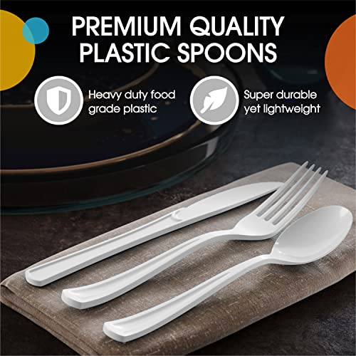 Party Solids 200 Pcs Heavy Duty Plastic Cutlery (White / Spoons)