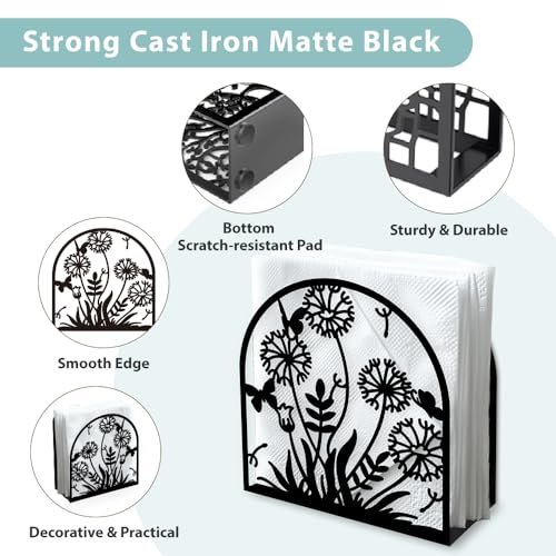 Dandelion Decorative Black Metal Napkin Holder for Table