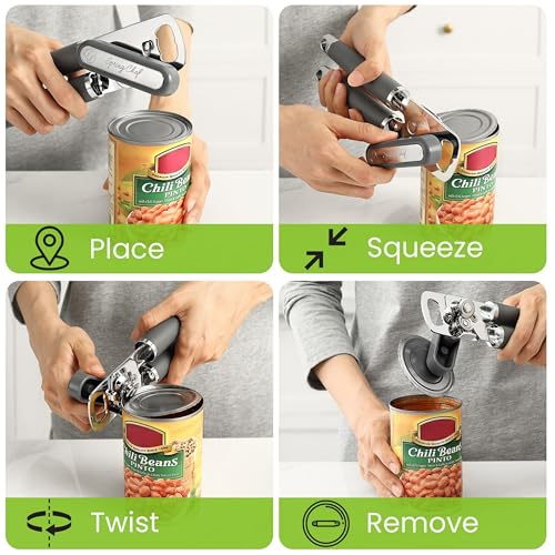 Stainless Steel Manual Can Opener with Soft Grip Handles (Gray)