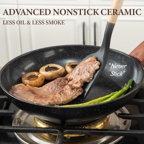 26Pcs Pots and Pans Nonstick Ceramic Cookware Set Nontoxic Kitchen Cooking Set with Steamers Utensils Induction Compatible (Black)
