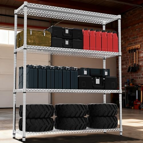 4 Tiers Shelf 2640 lbs Steel Storage Shelving Utility Shelving Unit Steel Organizer Wire Rack for Home (4 tier, 17.7" D x 59.1" W x 70.3" H / Chrome)