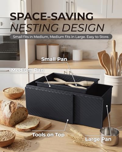 3 Piece Pullman Loaf Pan with Lid (Classic Black / 2.2LB+1LB+0.5LB)