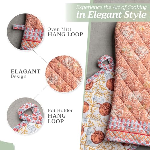 100% Cotton Oven Mitt & Pot Holder Set (033 - Harvest Festival / 7.5" x 13" & 8" x 8" (Oven Mitt & Pot Holder))