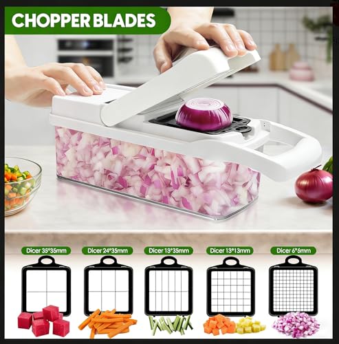 Multi 23-in-1 Pro Vegetable Chopper & Mandoline Slicer, 10 Blade-in-1 (10 Blades / White)