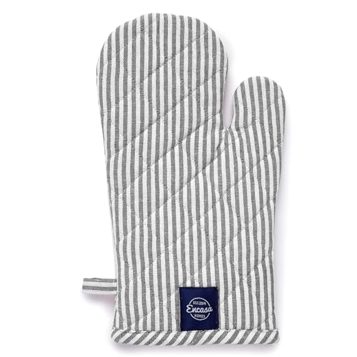 Oven Mitts Heat Resistant Kitchen Gloves (Oven Gloves / Ticking Black)