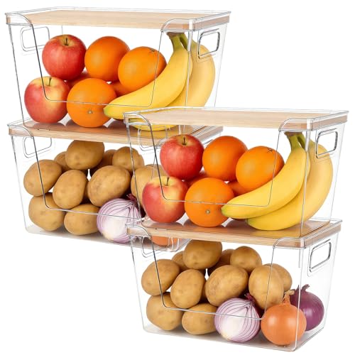 4 Set Potato And Onion Storage Bins with Bamboo Lid (4 Pack)