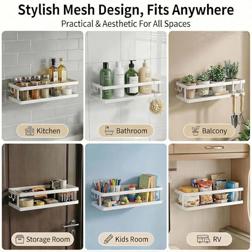 2 Pack Minimalist Shower Caddy Wall Mount (White / Minimalist Open (12.6" Wide))