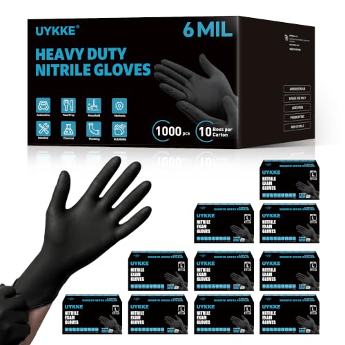 Nitrile Gloves Disposable Rubber Latex Gloves Black Nitrile Latex Gloves Small Black Rubber Gloves Disposable Cleaning Mechanic Gloves HEAVY DUTY 6 Mil Nitrile Gloves (Black-1000pcs(anti-slip Fingers) / Small)